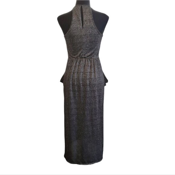 BCBGeneration Metallic Black Silver Drape Pocket Midi Dress - Picture 7 of 11